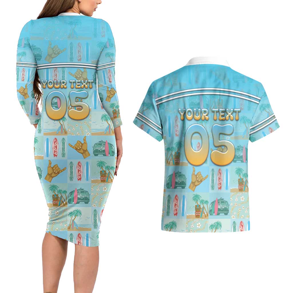 Custom Hawaii Surfing Couples Matching Long Sleeve Bodycon Dress and Hawaiian Shirt He'e Nalu DT05 - Polynesian Pride