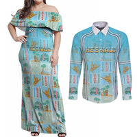 Custom Hawaii Surfing Couples Matching Off Shoulder Maxi Dress and Long Sleeve Button Shirt He'e Nalu