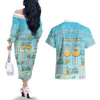 Custom Hawaii Surfing Couples Matching Off The Shoulder Long Sleeve Dress and Hawaiian Shirt He'e Nalu DT05 - Polynesian Pride
