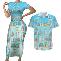 Custom Hawaii Surfing Couples Matching Short Sleeve Bodycon Dress and Hawaiian Shirt He'e Nalu DT05 Blue - Polynesian Pride
