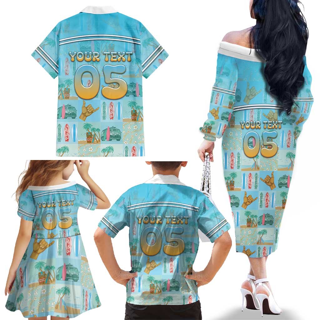 Custom Hawaii Surfing Family Matching Off The Shoulder Long Sleeve Dress and Hawaiian Shirt He'e Nalu DT05 - Polynesian Pride