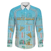 Custom Hawaii Surfing Family Matching Summer Maxi Dress and Hawaiian Shirt He'e Nalu DT05 Dad's Shirt - Long Sleeve Blue - Polynesian Pride