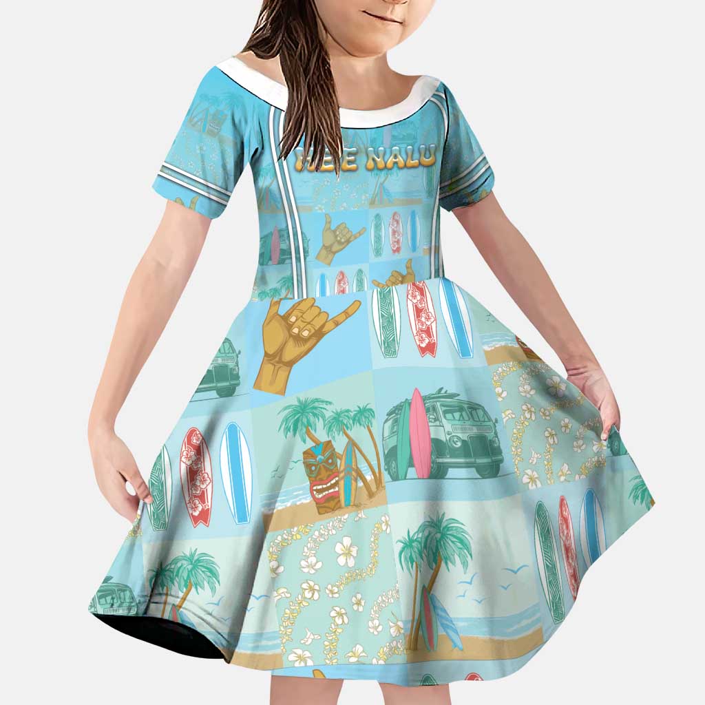 Custom Hawaii Surfing Family Matching Tank Maxi Dress and Hawaiian Shirt He'e Nalu DT05 Daughter's Dress Blue - Polynesian Pride