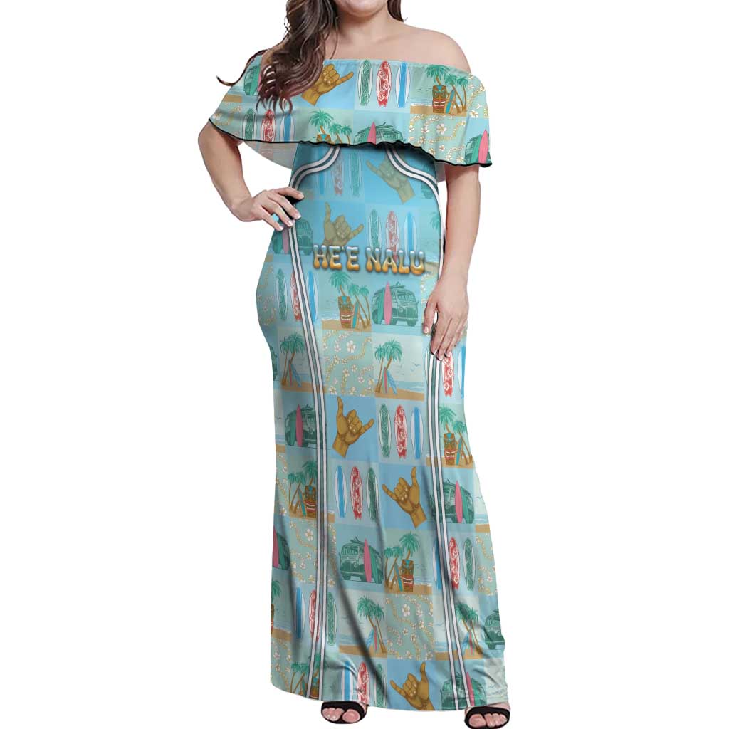 Custom Hawaii Surfing Off Shoulder Maxi Dress He'e Nalu