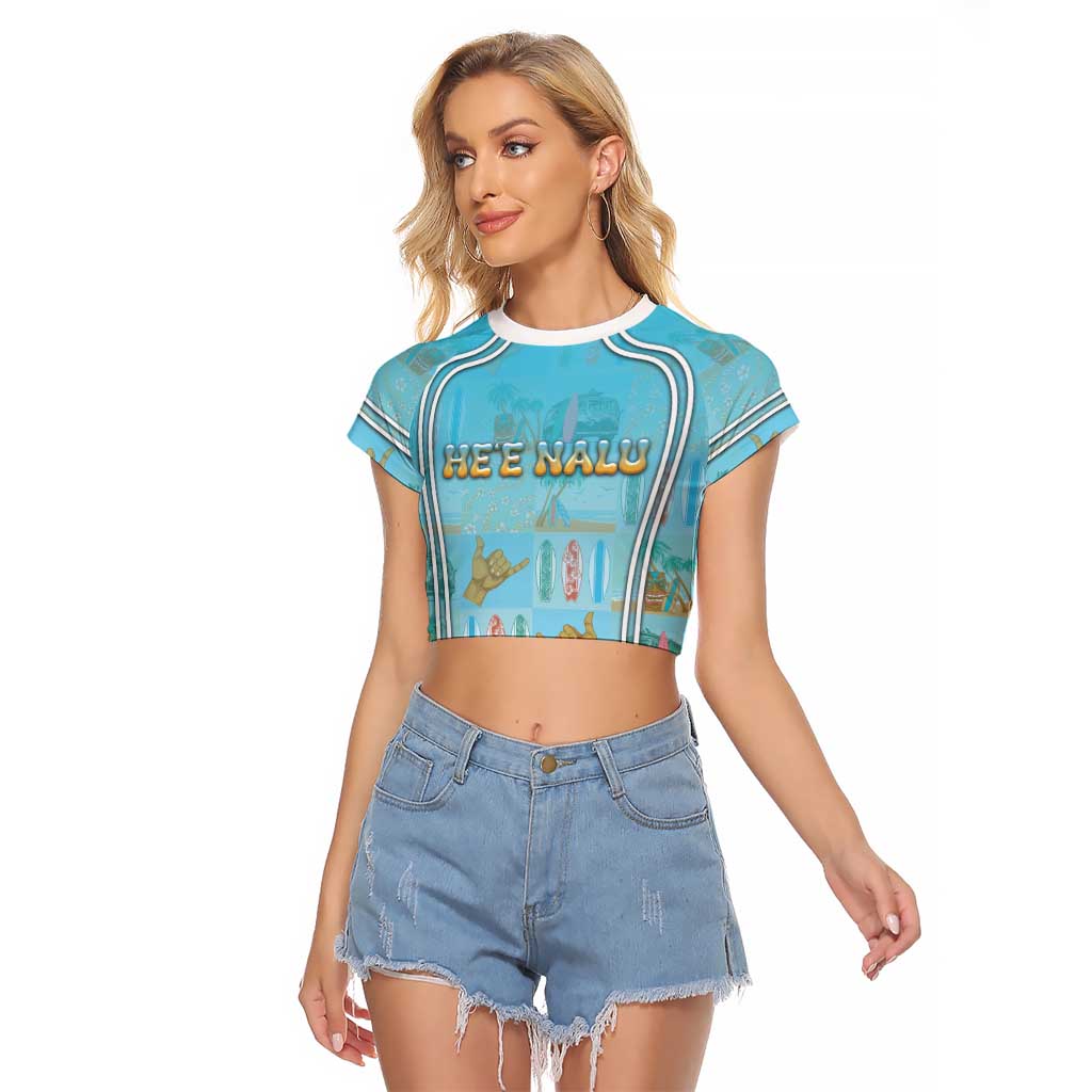 Custom Hawaii Surfing Raglan Cropped T Shirt He'e Nalu