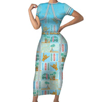 Custom Hawaii Surfing Short Sleeve Bodycon Dress He'e Nalu DT05 Long Dress Blue - Polynesian Pride