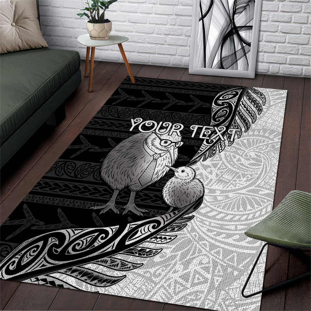 Personalised New Zealand Father's Day Area Rug Papa Kiwi Bird Tribal Pattern DT05 Black - Polynesian Pride