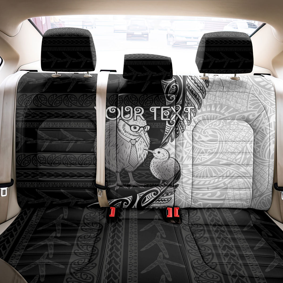 Personalised New Zealand Father's Day Back Car Seat Cover Papa Kiwi Bird Tribal Pattern DT05 - Polynesian Pride