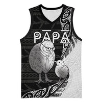 Personalised New Zealand Father's Day Basketball Jersey Papa Kiwi Bird Tribal Pattern DT05 Unisex Black - Polynesian Pride