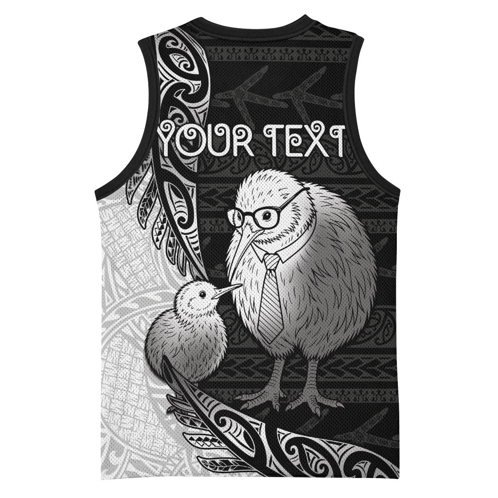 Personalised New Zealand Father's Day Basketball Jersey Papa Kiwi Bird Tribal Pattern DT05 - Polynesian Pride