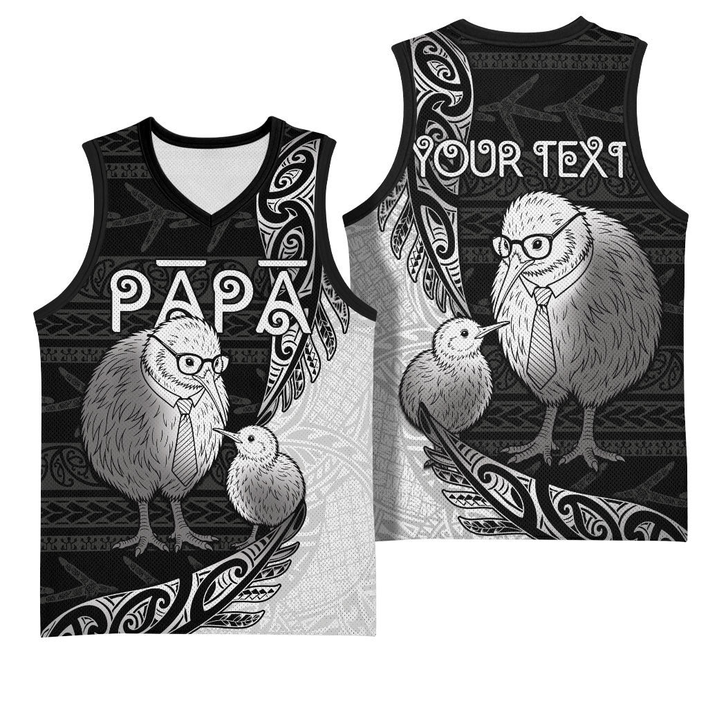 Personalised New Zealand Father's Day Basketball Jersey Papa Kiwi Bird Tribal Pattern DT05 - Polynesian Pride