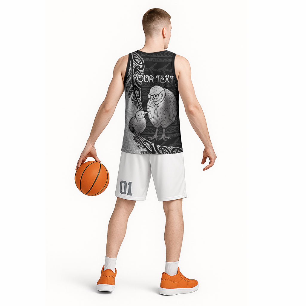 Personalised New Zealand Father's Day Basketball Jersey Papa Kiwi Bird Tribal Pattern DT05 - Polynesian Pride