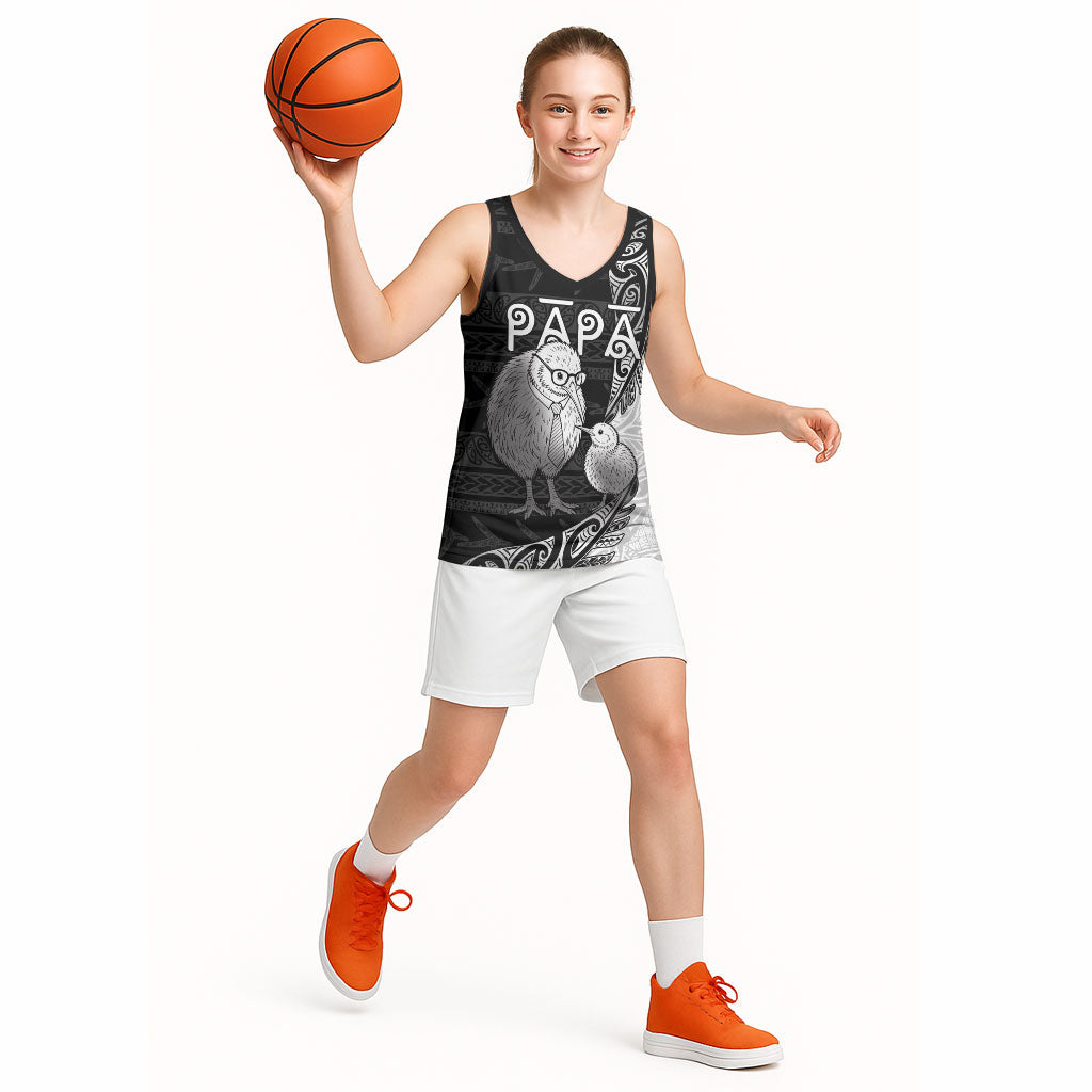 Personalised New Zealand Father's Day Basketball Jersey Papa Kiwi Bird Tribal Pattern DT05 - Polynesian Pride