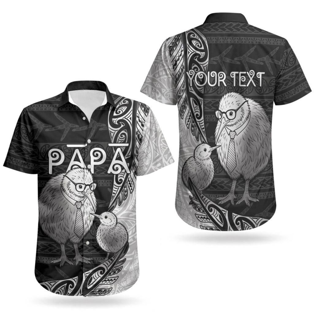 Personalised New Zealand Father's Day Couples Matching Off Shoulder Short Dress and Hawaiian Shirt Papa Kiwi Bird Tribal Pattern DT05 - Polynesian Pride