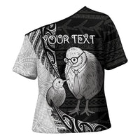 Personalised New Zealand Father's Day Cross Shoulder Shirt Papa Kiwi Bird Tribal Pattern DT05 - Polynesian Pride