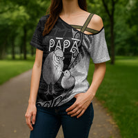 Personalised New Zealand Father's Day Cross Shoulder Shirt Papa Kiwi Bird Tribal Pattern DT05 - Polynesian Pride