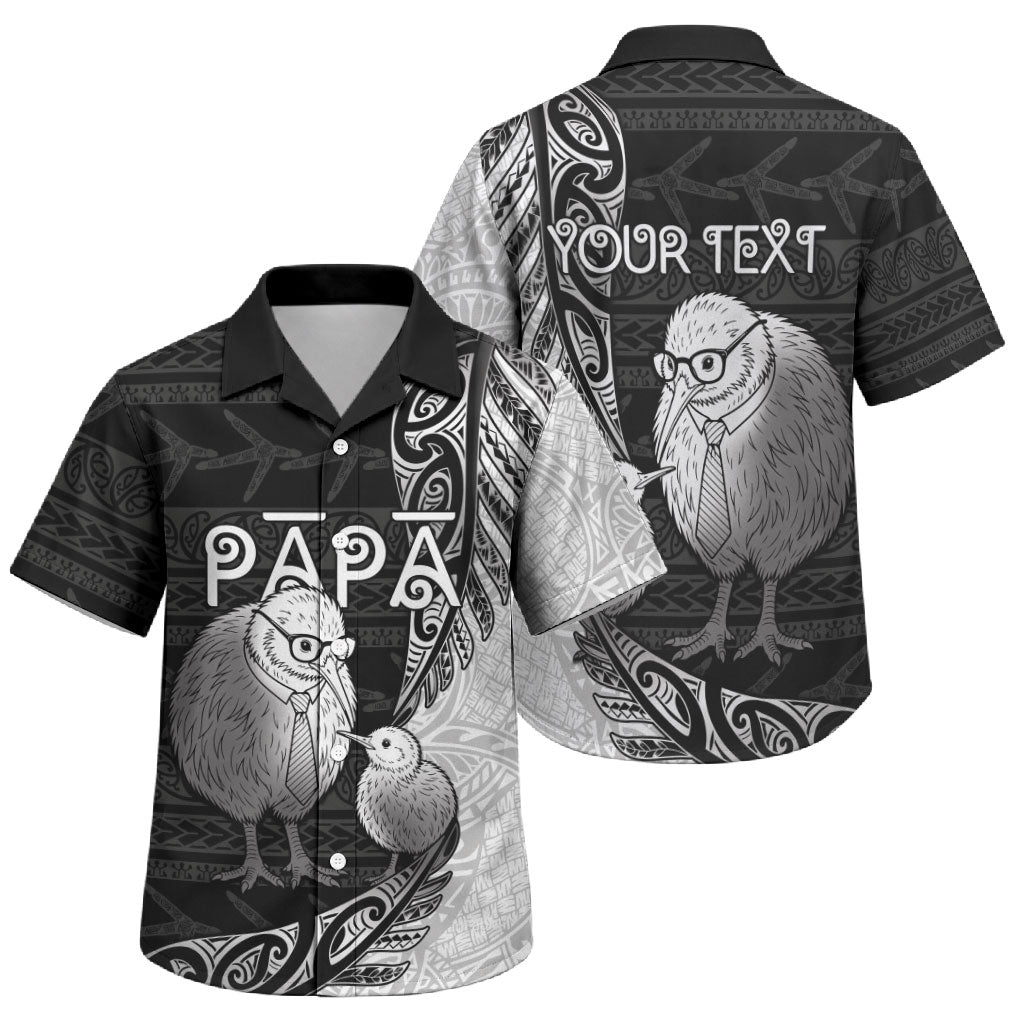 Personalised New Zealand Father's Day Family Matching Long Sleeve Bodycon Dress and Hawaiian Shirt Papa Kiwi Bird Tribal Pattern DT05 Son's Shirt Black - Polynesian Pride