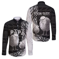 Personalised New Zealand Father's Day Family Matching Short Sleeve Bodycon Dress and Hawaiian Shirt Papa Kiwi Bird Tribal Pattern DT05 Dad's Shirt - Long Sleeve Black - Polynesian Pride