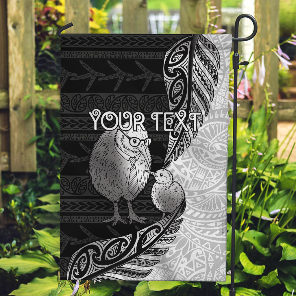 Personalised New Zealand Father's Day Garden Flag Papa Kiwi Bird Tribal Pattern DT05 Garden Flag Black - Polynesian Pride