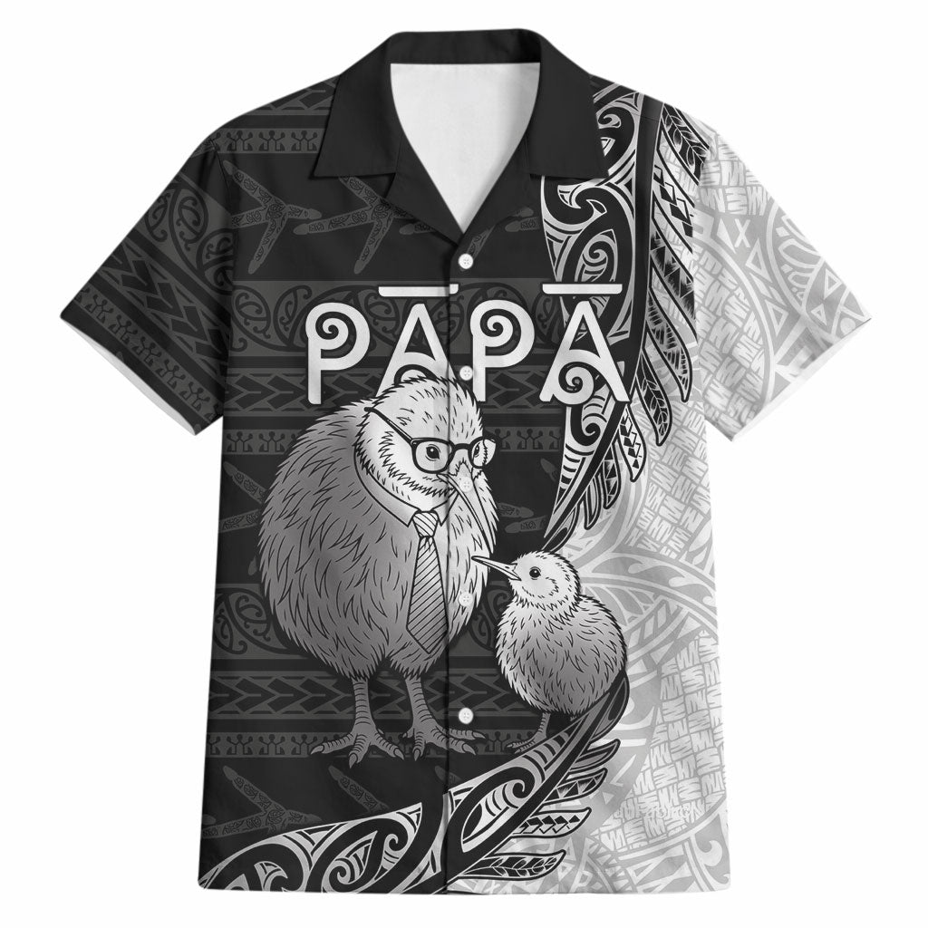 Personalised New Zealand Father's Day Hawaiian Shirt Papa Kiwi Bird Tribal Pattern DT05 Black - Polynesian Pride