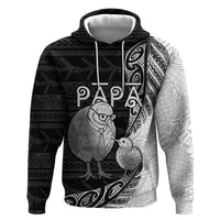 Personalised New Zealand Father's Day Hoodie Papa Kiwi Bird Tribal Pattern DT05 Pullover Hoodie Black - Polynesian Pride