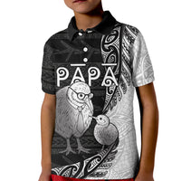 Personalised New Zealand Father's Day Kid Polo Shirt Papa Kiwi Bird Tribal Pattern DT05 Kid Black - Polynesian Pride