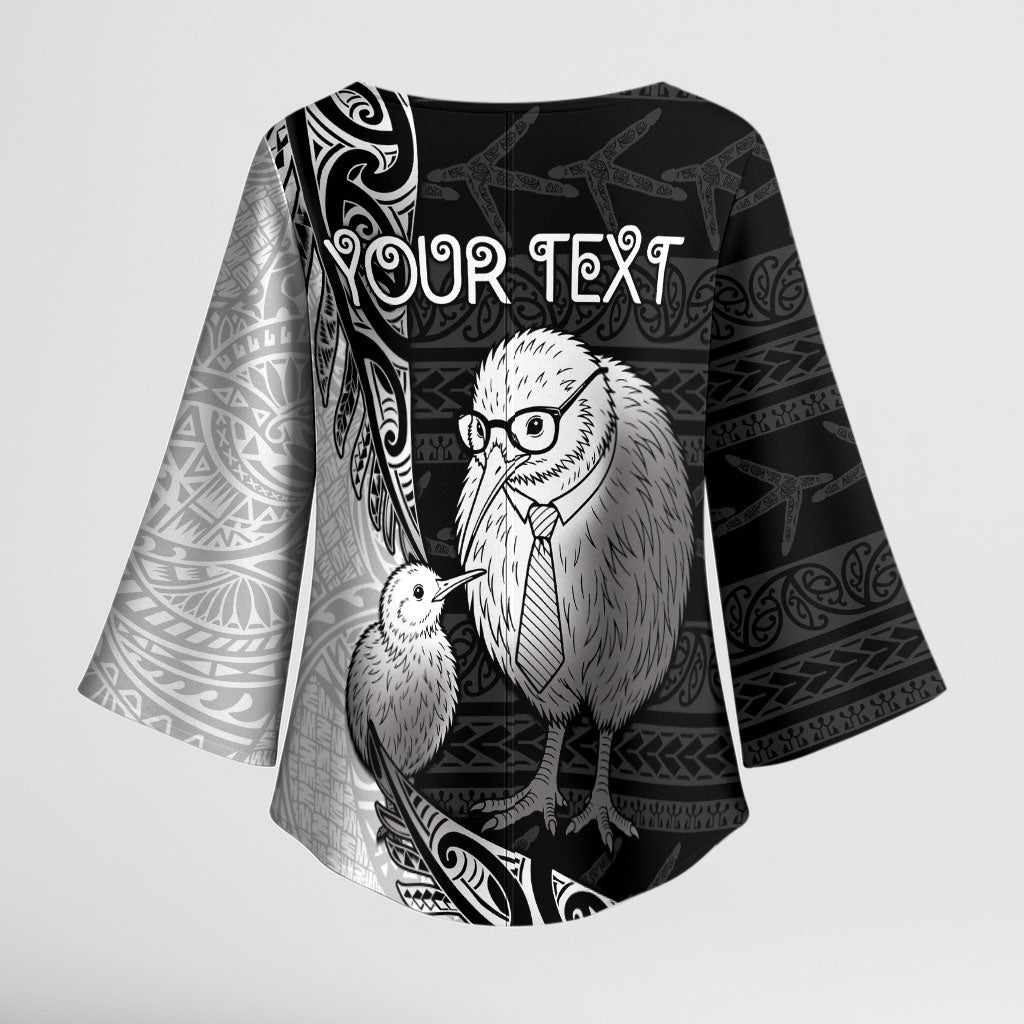 Personalised New Zealand Father's Day Kimono Sleeve Blouse Papa Kiwi Bird Tribal Pattern DT05 - Polynesian Pride