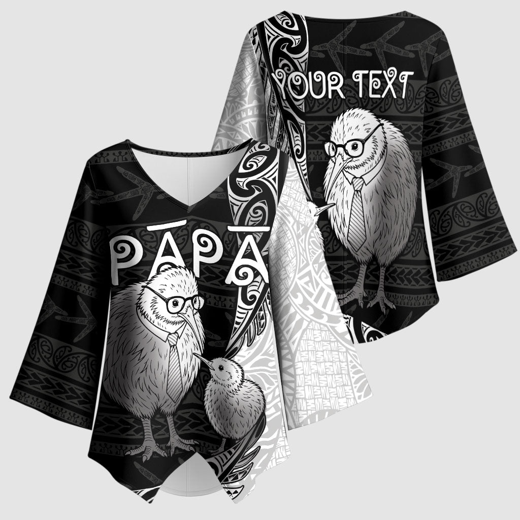 Personalised New Zealand Father's Day Kimono Sleeve Blouse Papa Kiwi Bird Tribal Pattern DT05 - Polynesian Pride