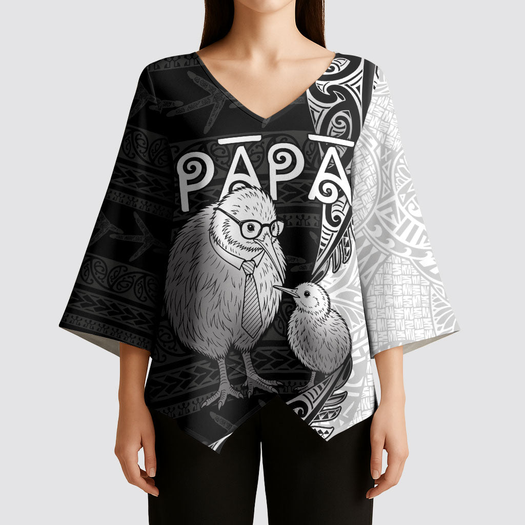 Personalised New Zealand Father's Day Kimono Sleeve Blouse Papa Kiwi Bird Tribal Pattern DT05 - Polynesian Pride