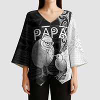Personalised New Zealand Father's Day Kimono Sleeve Blouse Papa Kiwi Bird Tribal Pattern DT05 - Polynesian Pride