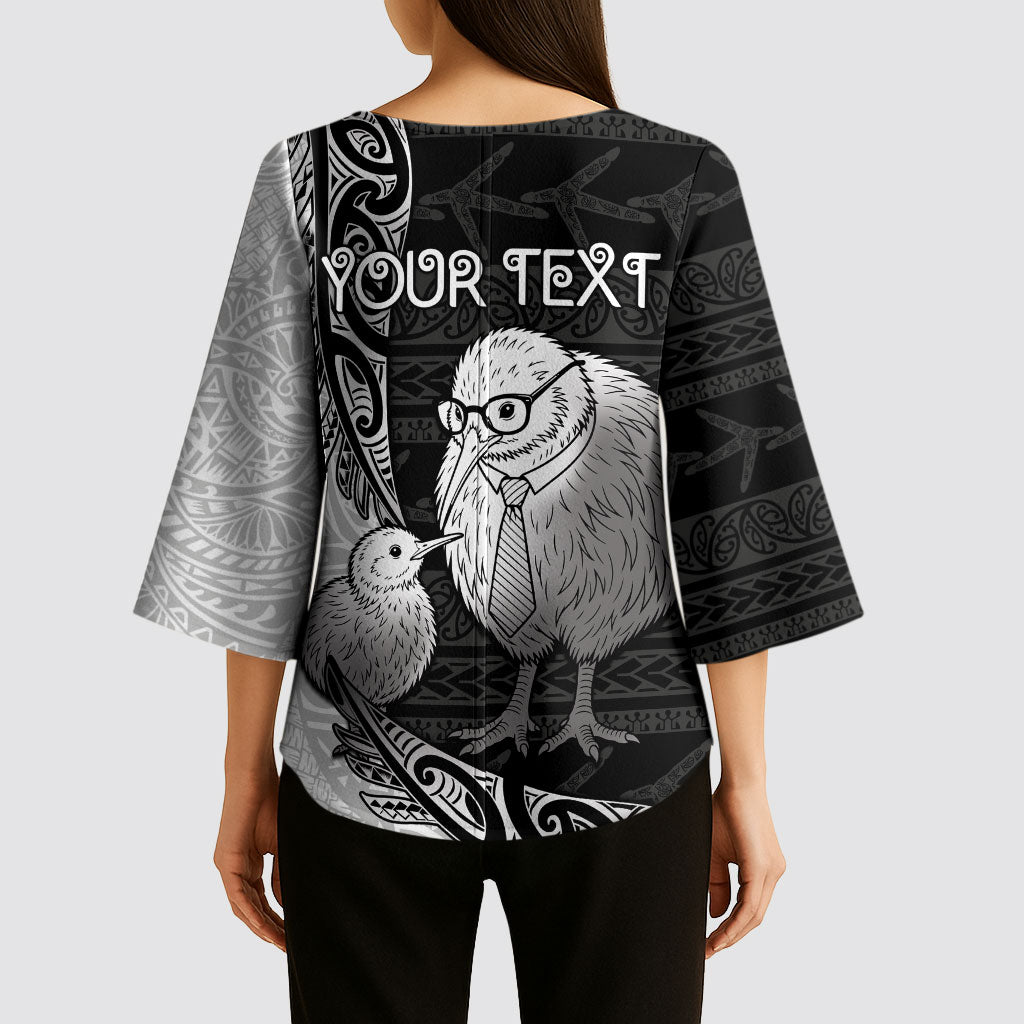 Personalised New Zealand Father's Day Kimono Sleeve Blouse Papa Kiwi Bird Tribal Pattern DT05 - Polynesian Pride