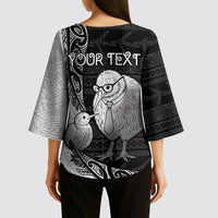 Personalised New Zealand Father's Day Kimono Sleeve Blouse Papa Kiwi Bird Tribal Pattern DT05 - Polynesian Pride