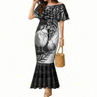 Personalised New Zealand Father's Day Mermaid Dress Papa Kiwi Bird Tribal Pattern DT05 Women Black - Polynesian Pride