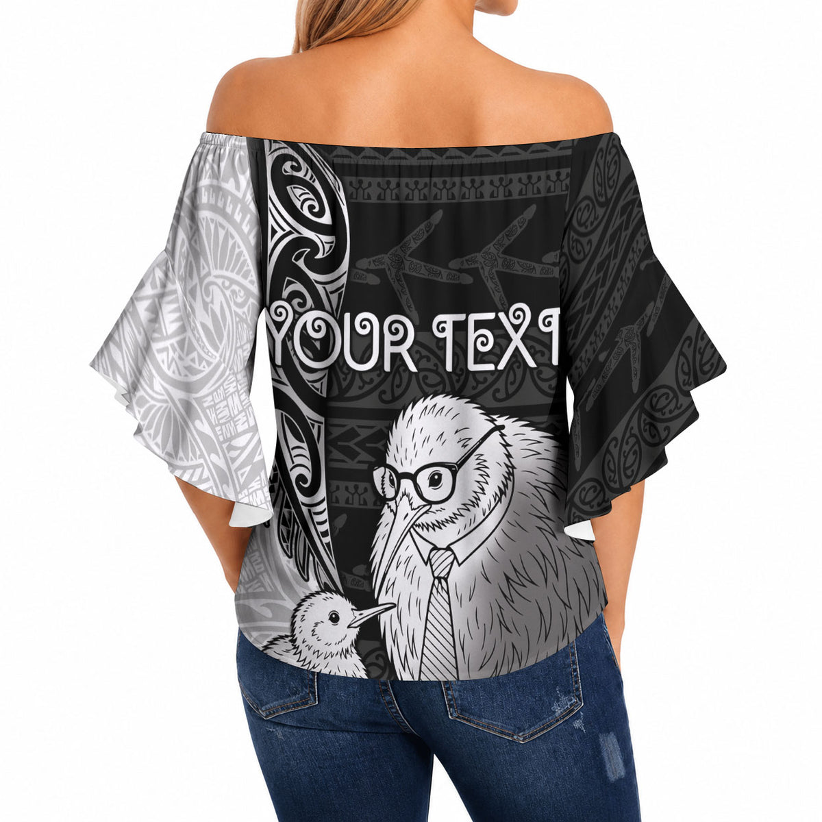 Personalised New Zealand Father's Day Off Shoulder Wrap Waist Top Papa Kiwi Bird Tribal Pattern DT05 - Polynesian Pride