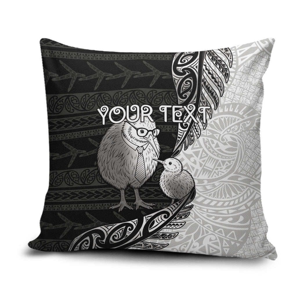 Personalised New Zealand Father's Day Pillow Cover Papa Kiwi Bird Tribal Pattern DT05 Black - Polynesian Pride