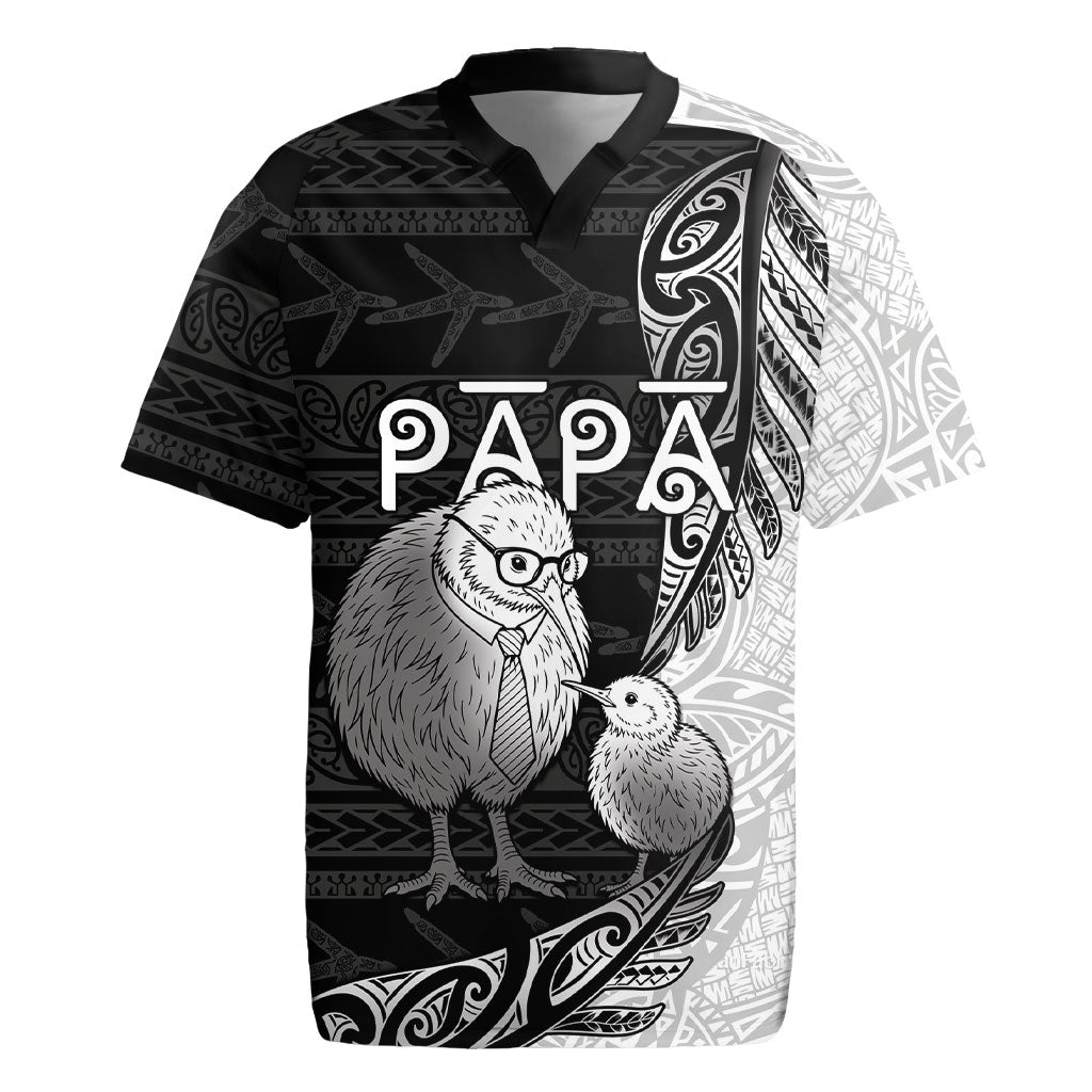 Personalised New Zealand Father's Day Rugby Jersey Papa Kiwi Bird Tribal Pattern DT05 Black - Polynesian Pride