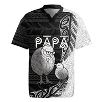 Personalised New Zealand Father's Day Rugby Jersey Papa Kiwi Bird Tribal Pattern DT05 Black - Polynesian Pride
