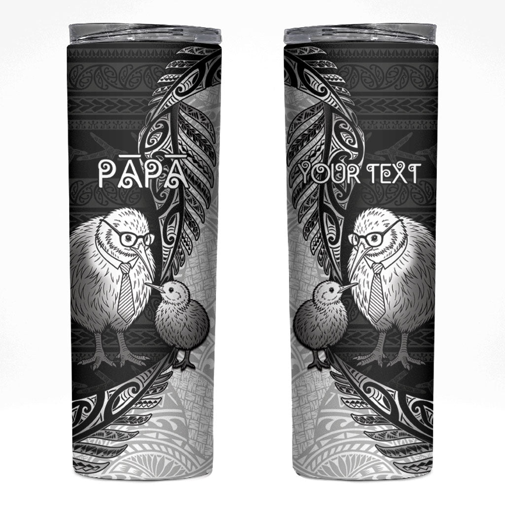 Personalised New Zealand Father's Day Skinny Tumbler Papa Kiwi Bird Tribal Pattern DT05 Black - Polynesian Pride