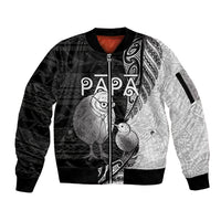 Personalised New Zealand Father's Day Sleeve Zip Bomber Jacket Papa Kiwi Bird Tribal Pattern DT05 Unisex Black - Polynesian Pride