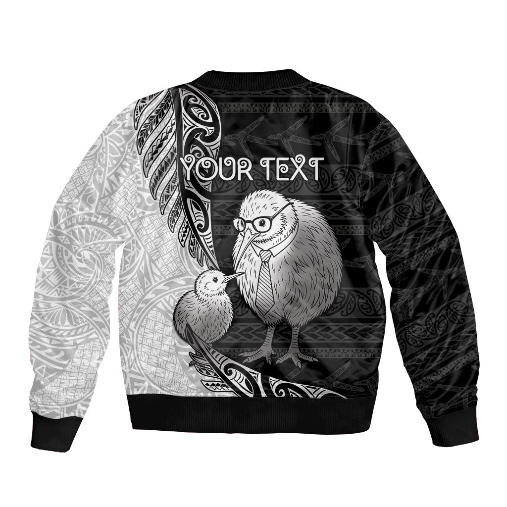Personalised New Zealand Father's Day Sleeve Zip Bomber Jacket Papa Kiwi Bird Tribal Pattern DT05 - Polynesian Pride