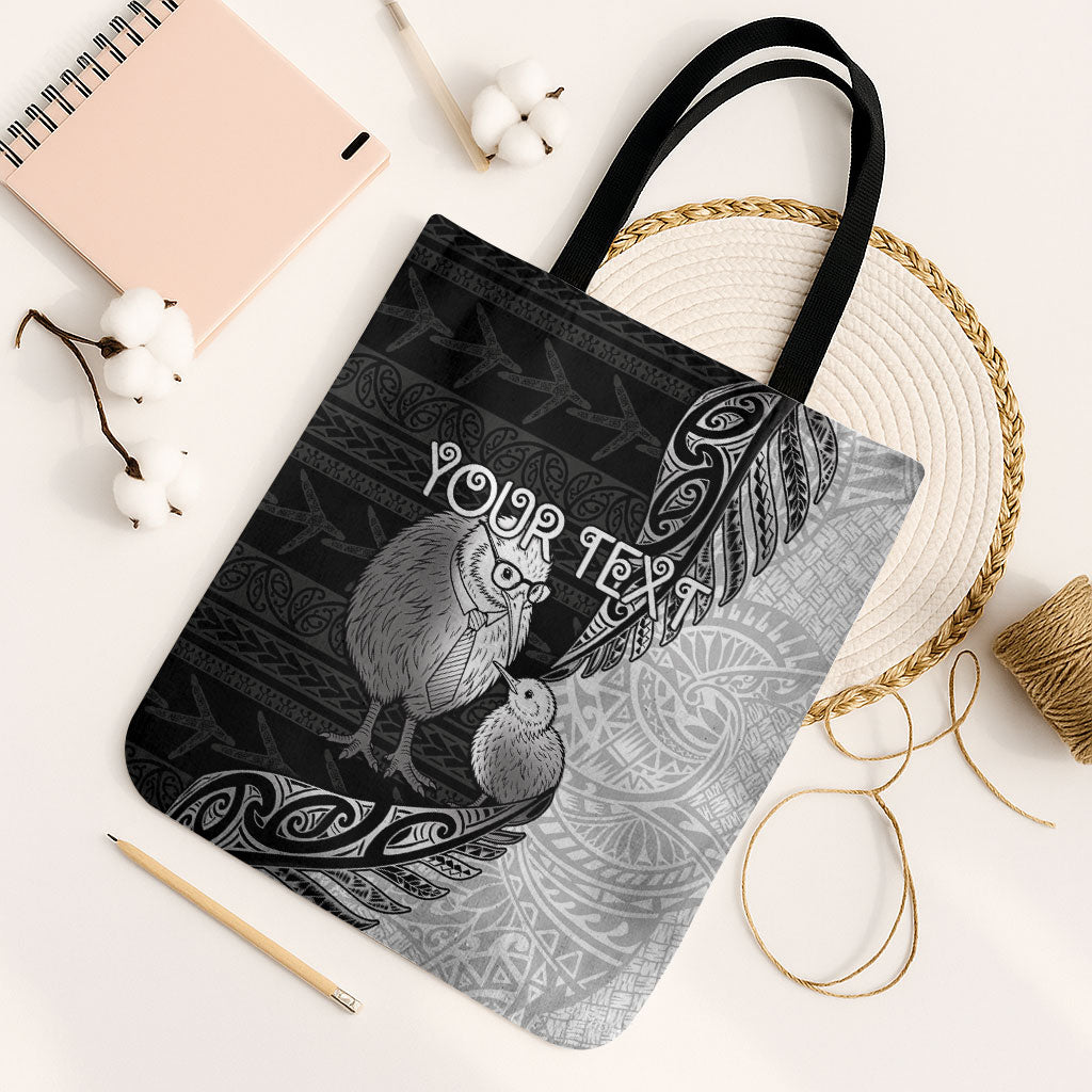 Personalised New Zealand Father's Day Tote Bag Papa Kiwi Bird Tribal Pattern DT05 Black Strap One Size Black - Polynesian Pride