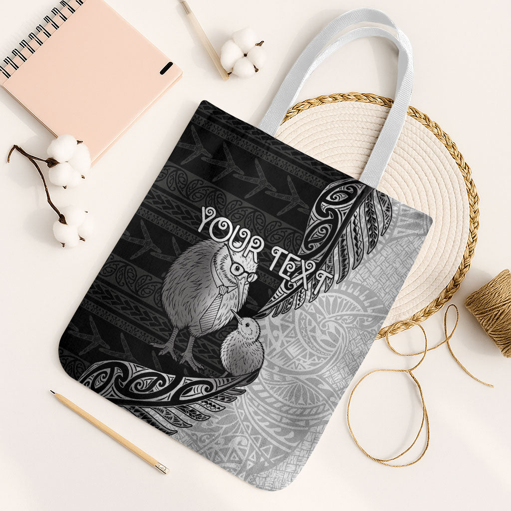 Personalised New Zealand Father's Day Tote Bag Papa Kiwi Bird Tribal Pattern DT05 White Strap One Size Black - Polynesian Pride