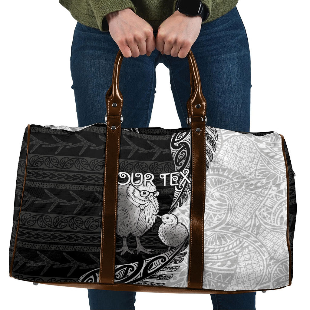 Personalised New Zealand Father's Day Travel Bag Papa Kiwi Bird Tribal Pattern DT05 Black - Polynesian Pride