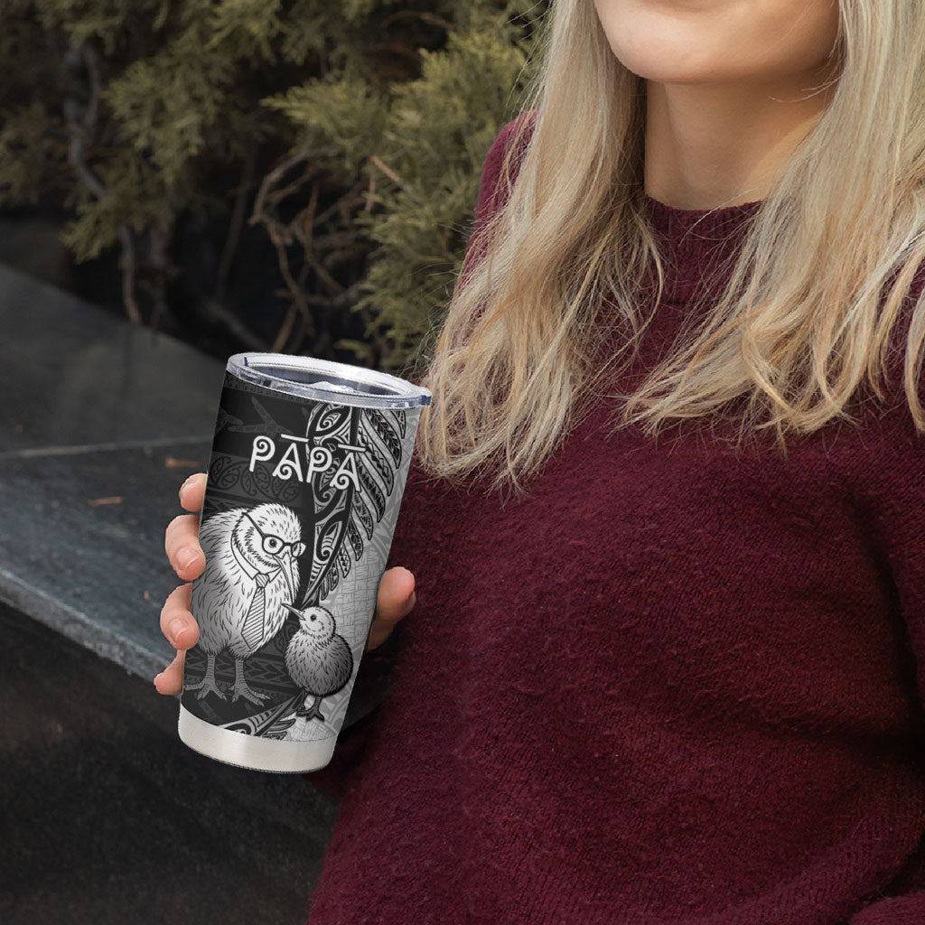 Personalised New Zealand Father's Day Tumbler Cup Papa Kiwi Bird Tribal Pattern DT05 - Polynesian Pride