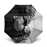 Personalised New Zealand Father's Day Umbrella Papa Kiwi Bird Tribal Pattern DT05 One Size Folded 11.42 inch Opened Diameter 37.4 inch Black - Polynesian Pride
