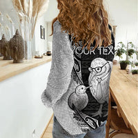 Personalised New Zealand Father's Day Women Casual Shirt Papa Kiwi Bird Tribal Pattern DT05 - Polynesian Pride