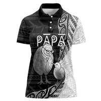 Personalised New Zealand Father's Day Women Polo Shirt Papa Kiwi Bird Tribal Pattern DT05 Female Black - Polynesian Pride