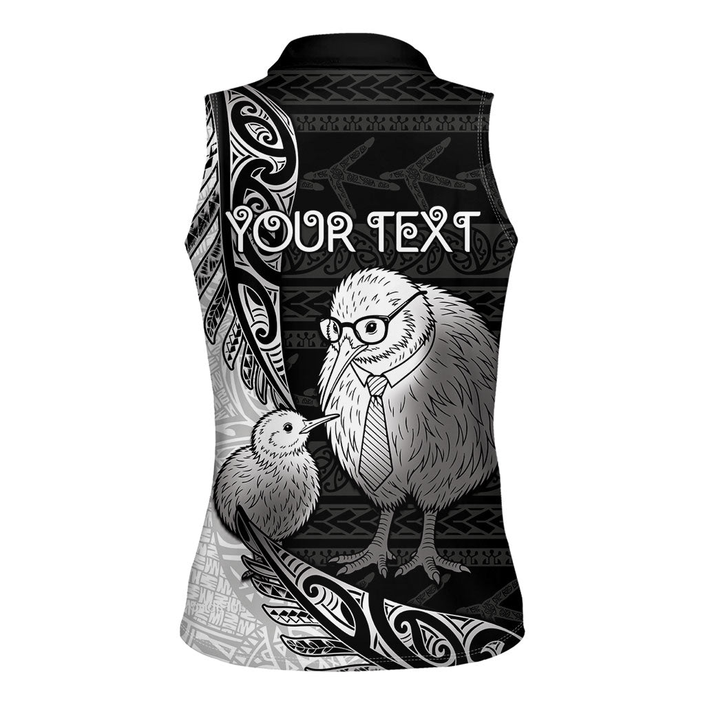 Personalised New Zealand Father's Day Women Sleeveless Polo Shirt Papa Kiwi Bird Tribal Pattern DT05 - Polynesian Pride