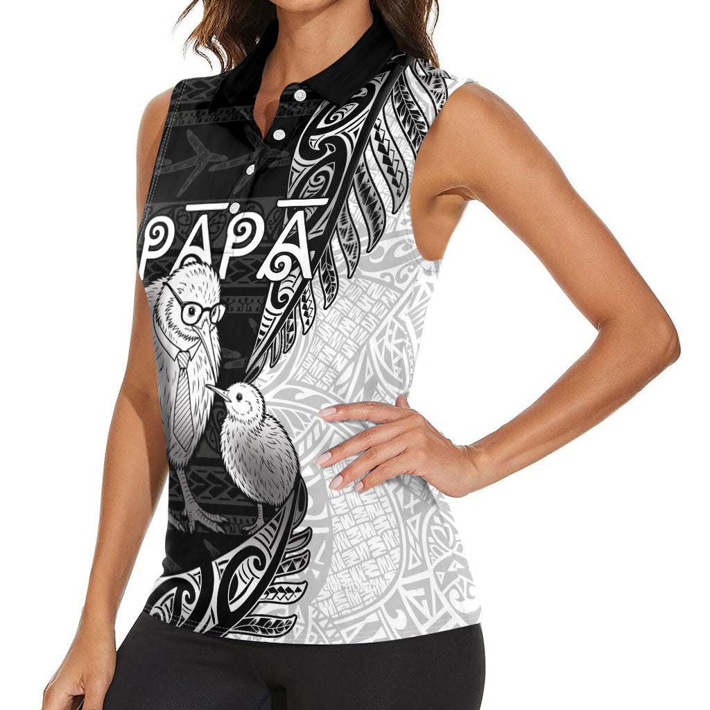Personalised New Zealand Father's Day Women Sleeveless Polo Shirt Papa Kiwi Bird Tribal Pattern DT05 - Polynesian Pride