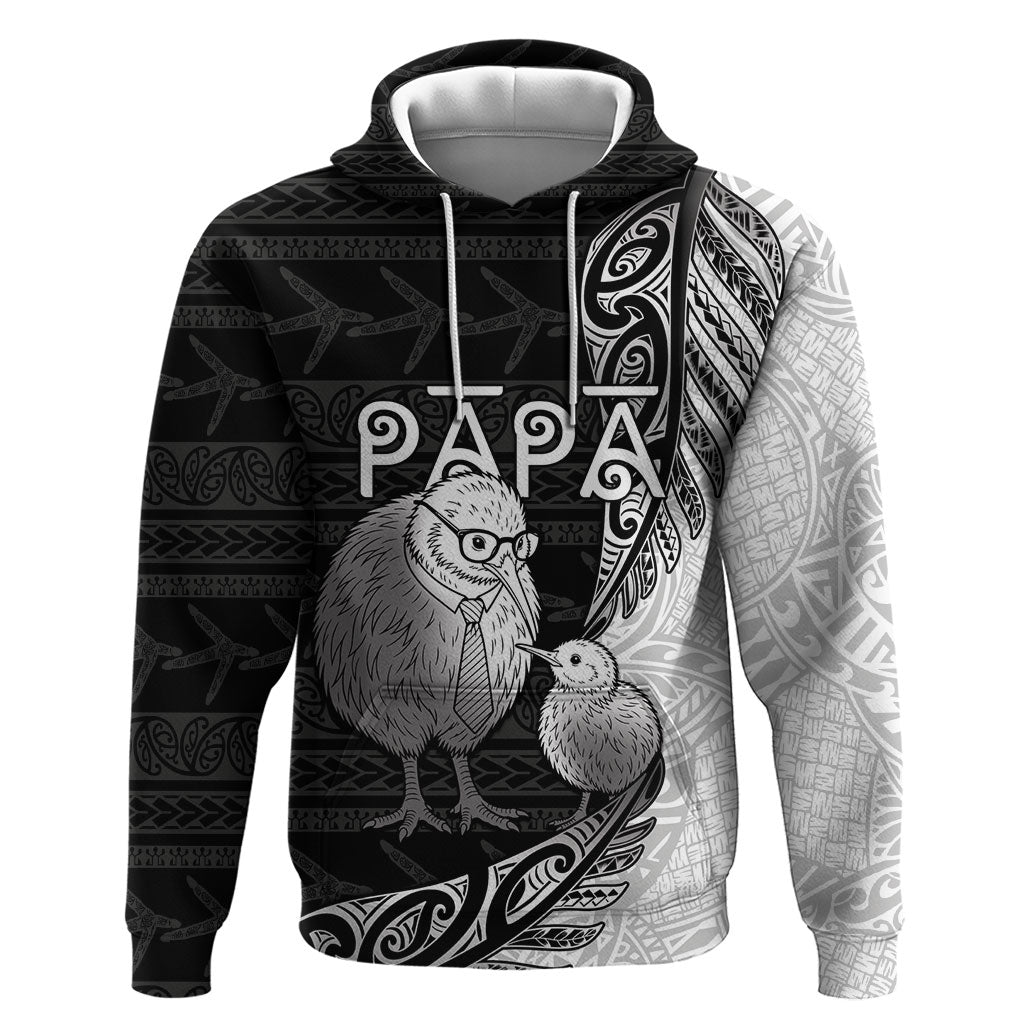 Personalised New Zealand Father's Day Zip Hoodie Papa Kiwi Bird Tribal Pattern DT05 Pullover Hoodie Black - Polynesian Pride